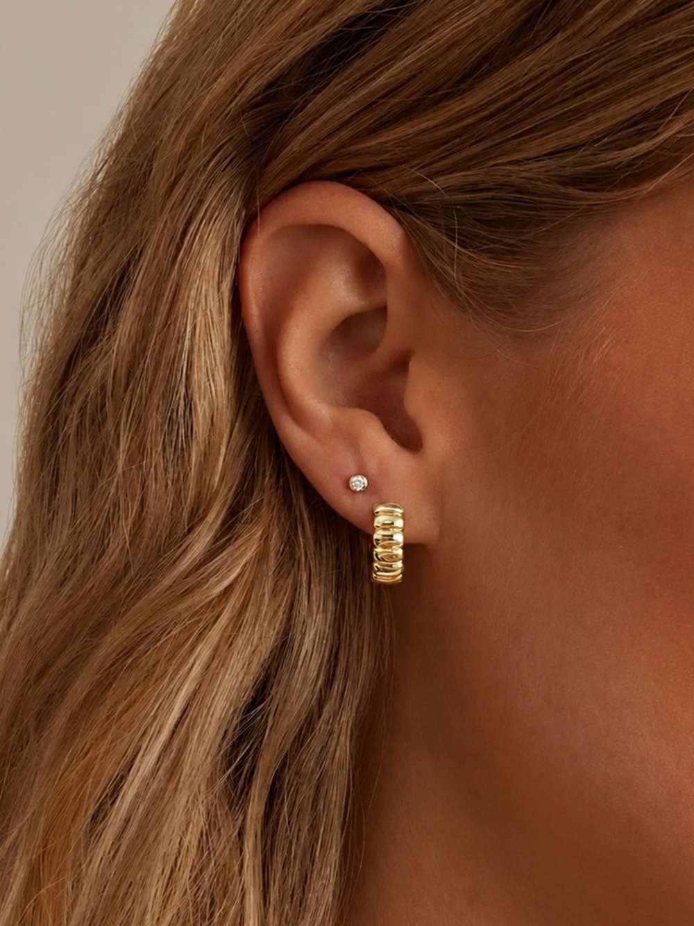 14K Gold Vermeil Sterling Silver Bubble Huggie Hoop Earrings | S925 | Ribbed